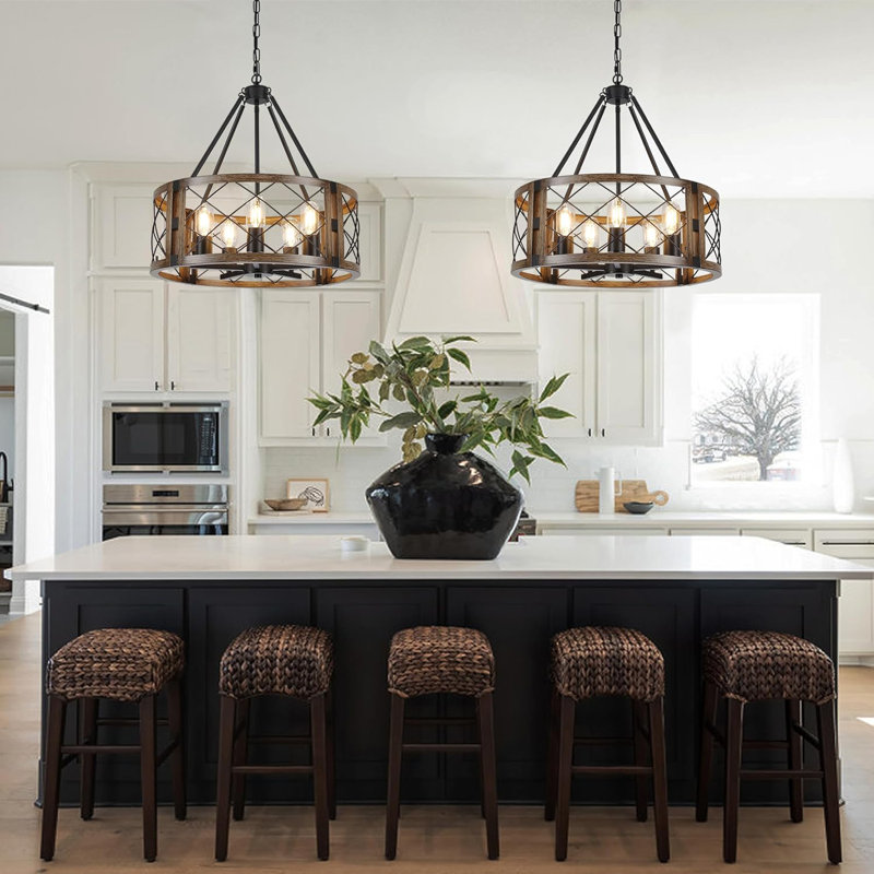 Lustre de style campagnard avec hauteur réglable, luminaire suspendu rustique 5 lumières pour salle à manger, îlot de cuisine, vestibule, vestibule, chambre à coucher et couloir