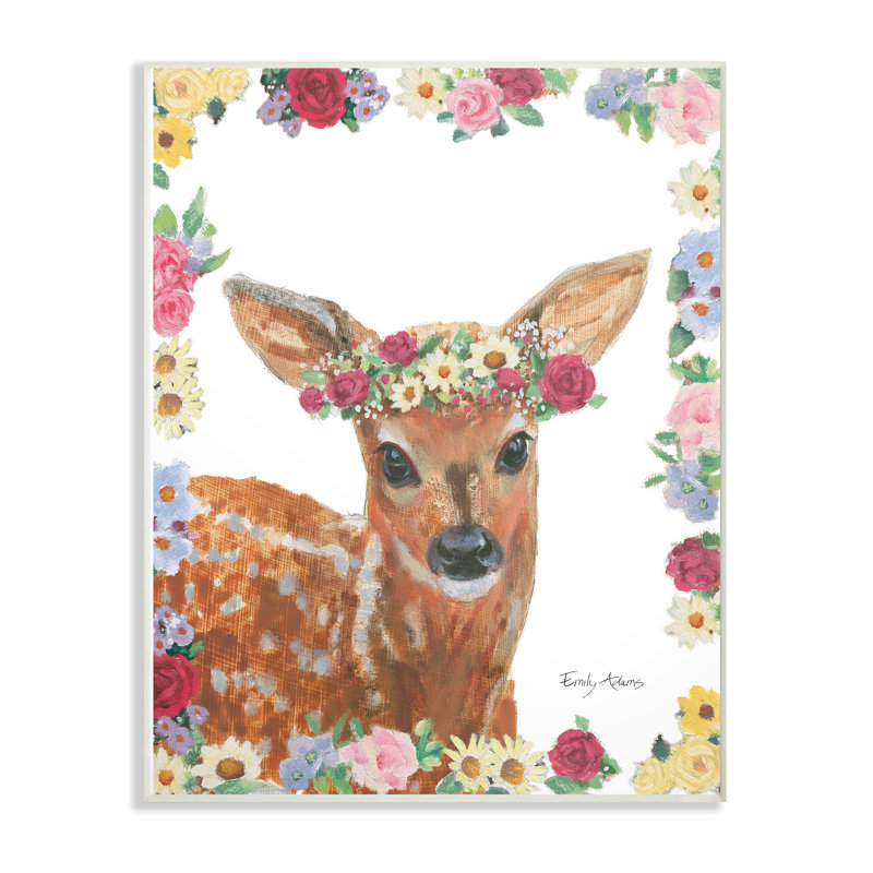 « fleur friends cerf », impression Sartor, H 15 po x l 10 po x P 0,5 po, Plaque murale