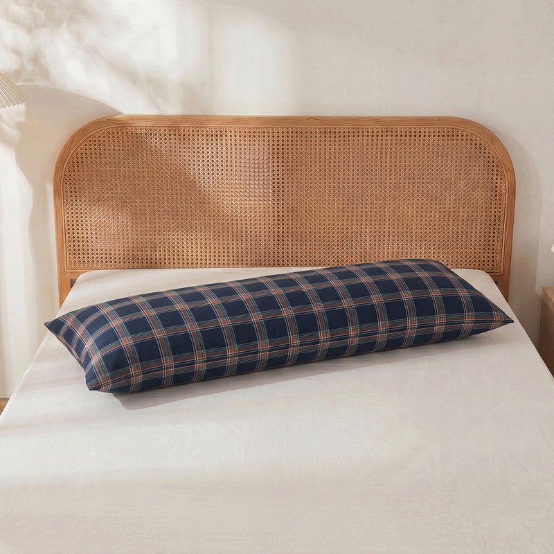 100% Cotton Body Pillow Cover, 20 x 54, Washed Cotton Deep Navy Plaid Pillowcase, Soft Breathable Pillow Cover for Bed