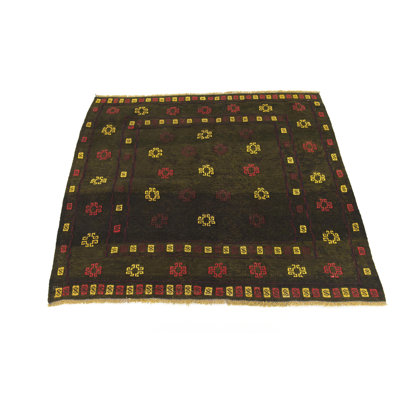 Tapis noué la one-of-kind à la main brun/vert/rouge 3 pi 10 po x 4 pi zone de laine 4 po Earley