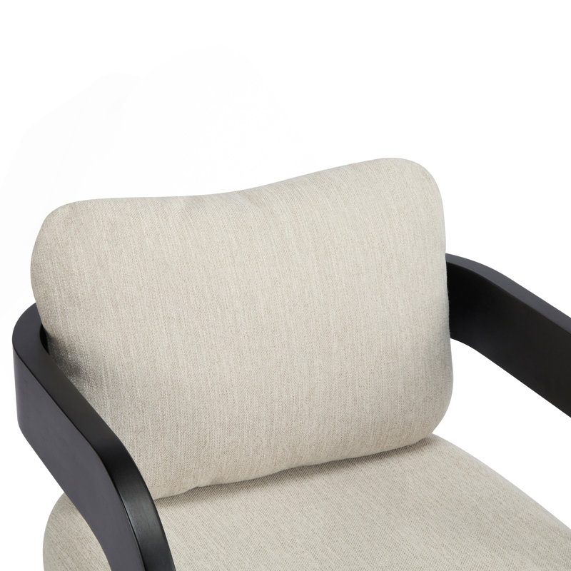 Ensemble de 2 chaises de salle à manger avec dossier coussiné, tissu beige, structure en bois massif noir, Beige, Noir