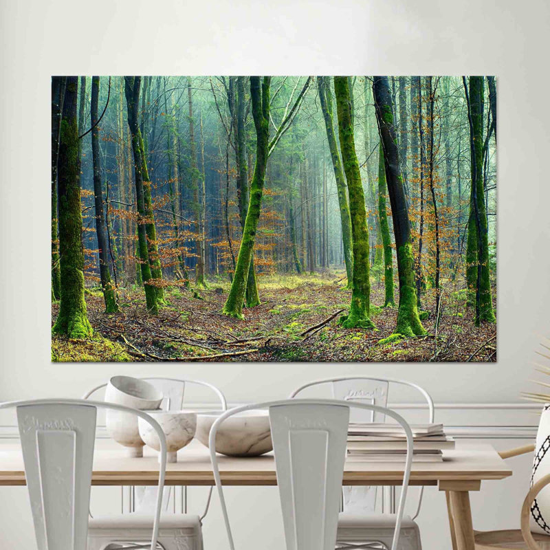 Toile de forêt imprimée en verre trempé imprimé: paysage de jungle verte, toile tendue 1P, H: 15,8 po x l: 23,6 po
