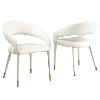 Modern Cream Velvet Dining Chairs Of 2, Metal Frame And Gold Accents, Easy To Move Round Chair 2 In Velvet, Frame, Lightweight Stylish