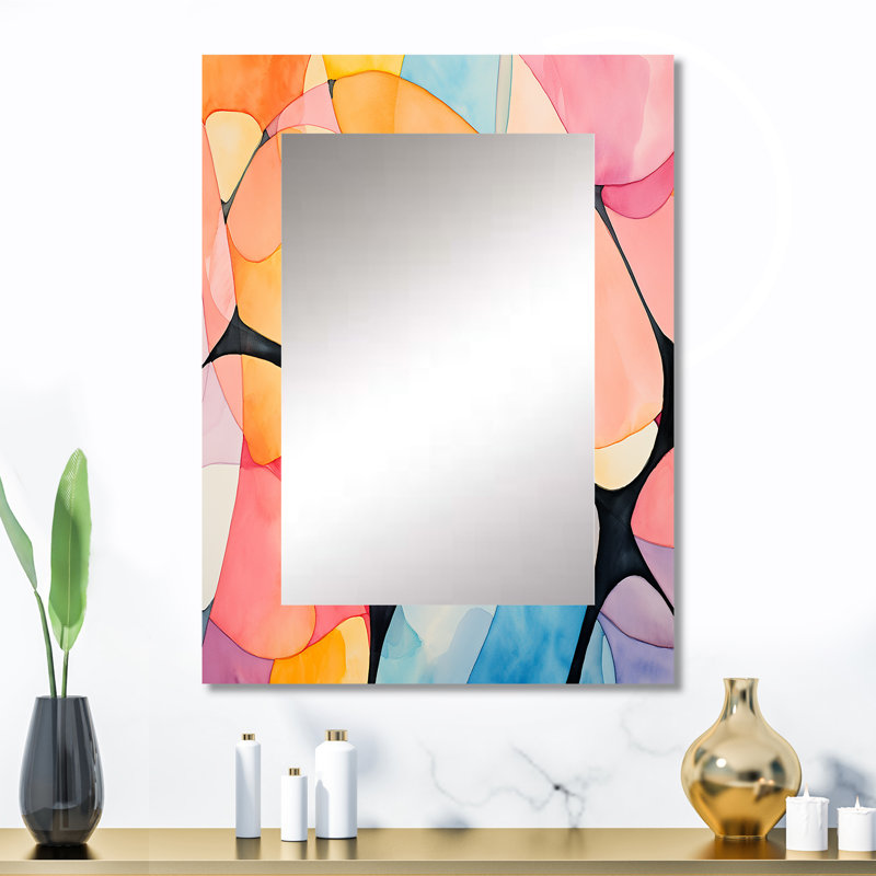 Carreaux de couleurs douces géométriques III - décor de miroir mural unique géométrique, grand miroir moderne, art imprimé en métal