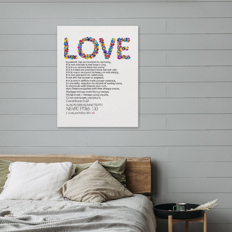 «Colorful Love Text», art mural encadré en bois 16 po x 20 po