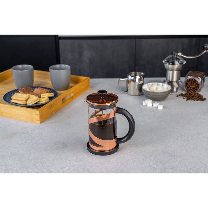 Café Olé Classico Cafetiere, 3 Cup, French Press Coffee Maker, Heat Resistant Handle, Stainless Steel, 350ml, Copper