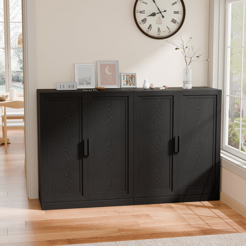 Armoire de rangement moderne à 4 portes avec tablettes réglables 62 po Modern, Noir, 41" H x 62" W x 16" D