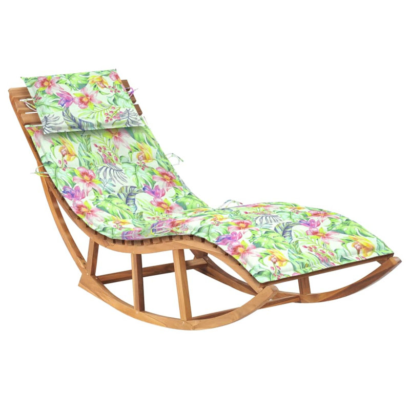 Chaise longue simple en teck avec coussins Braelynn, Vert