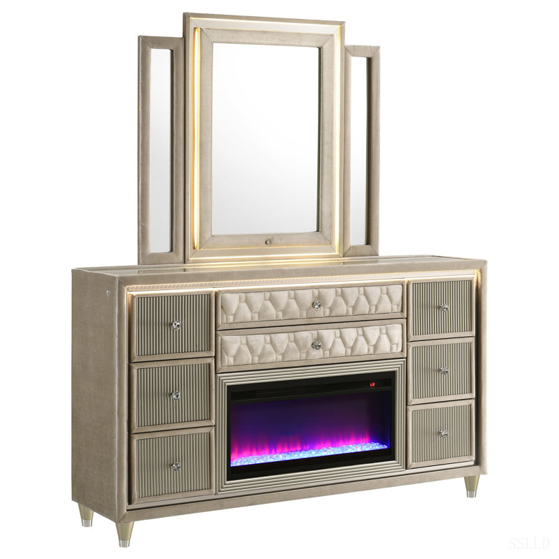 Commode avec miroir à 8 tiroirs Mika