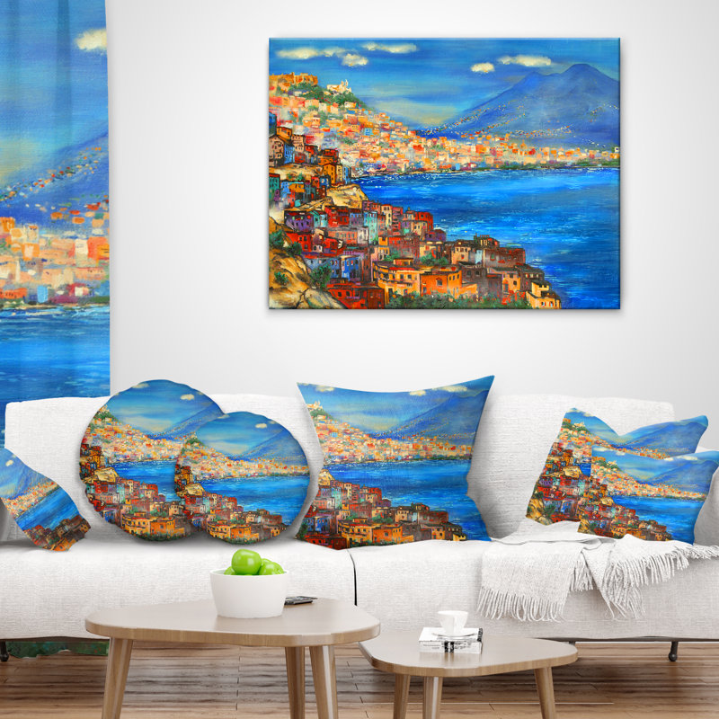 Oreiller Seascape Naples Today, 18 po x 18 po, Carré