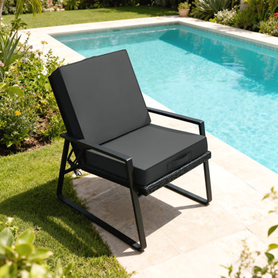 Coussins de chaise d'extérieur carrés, ensemble de 2 pièces, 19 * 19 * 3 pouces, coussins de patio résistants aux éclaboussures et aux rayons UV avec poignées de transport et sangles de fixation (gris foncé)
