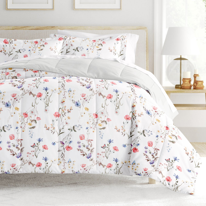 King Pink Floral Down Alternative Reversible Comforter Set