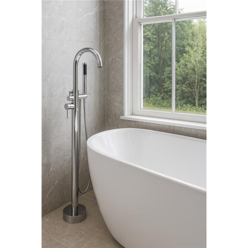 Modern brushed nickel basin faucet with single lever handle and water-saving ceramic valve