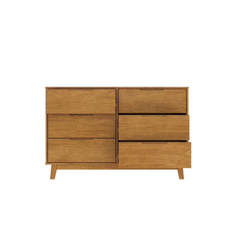 Jerred 6 Drawer 51" W Solid Wood Dresser, Caramel