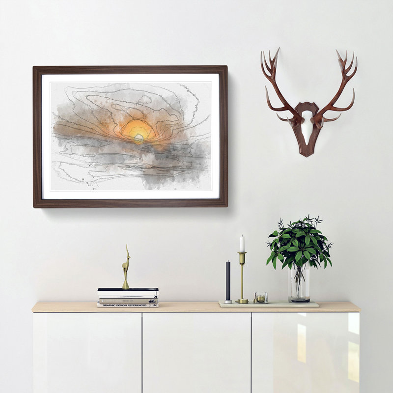 Sunset in Honolulu Hawaii - Framed Print, 24cm H x 33cm W x 2cm D, Walnut Framed