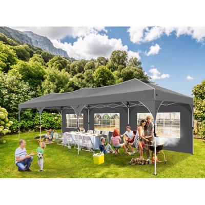 10x30FT Waterproof Canopy Tent with 420D PU Roof, 3 Windows & 2 Sidewalls, Heavy-Duty Steel Frame, Wheel Bag & Windproof Accessories for Camping, Events, Parties