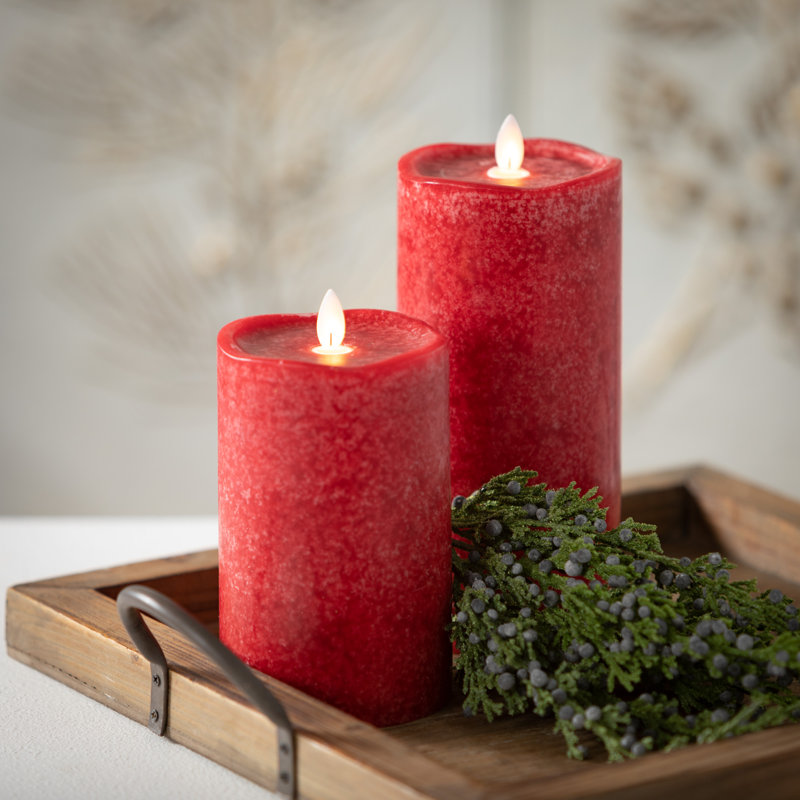 Bougie pilier à DEL sans parfum, Rouge, H 6 po x l 3,75 po x P 3,75 po