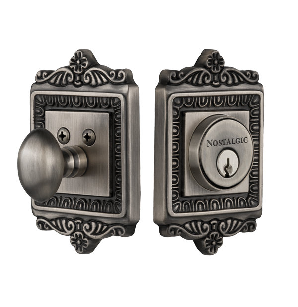 Nostalgic Warehouse Egg & Dart Plate Single Cylinder Deadbolt, Antique Pewter