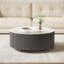 Table basse ronde moderne mobile avec roulettes, 2 tiroirs, plateau en pierre frittée à motif marbré, gris, 29,5 po-1146288782