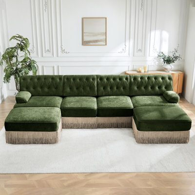 Style 4 places avec 2 repose-pieds, jupe à pampilles décorative, bouton, revêtement en molleton doux, sièges à haute résilience pour rehausser les détails de la décoration intérieure, dossier, espace de vie
