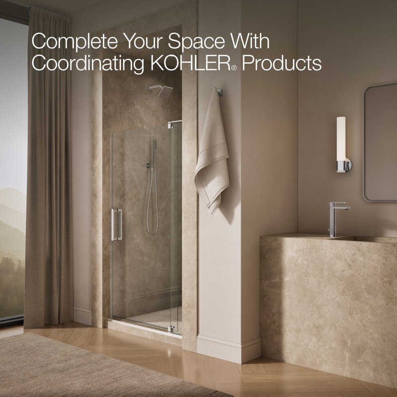 Revel 35.8'' x 70'' Pivot Shower Door with CleanCoat® Technology, Crystal Clear, Bright Polished Silver