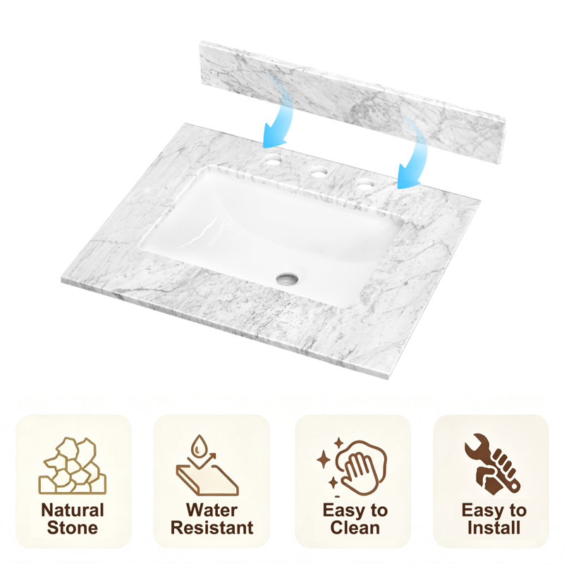 30 inch Marble Backsplash-0.75" Thick for Bathroom Vanity, 30 inch