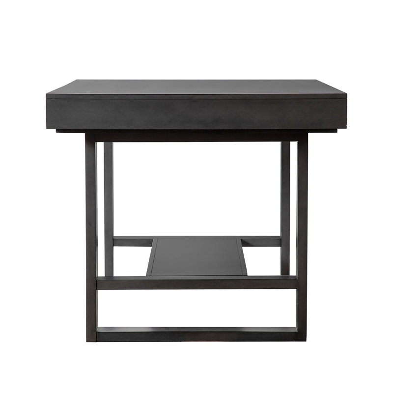 Rectangular Wooden Counter Height Table With Trestle Base In Gray