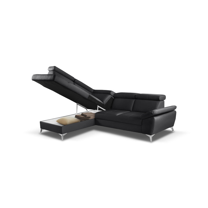 Canapé-lit modulaire en cuir italien véritable Milano avec lit escamotable et rangement et appui-tête réglable