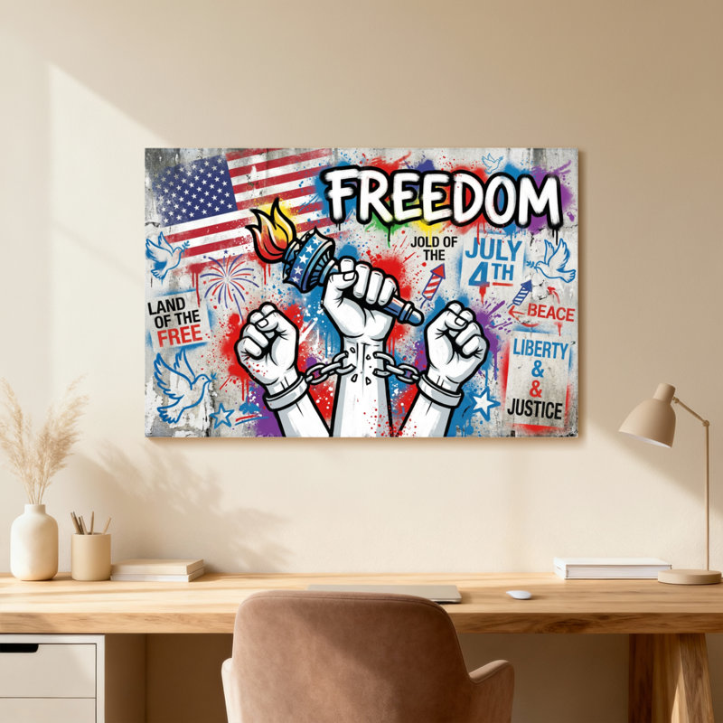 Liberté, flamme, poings, chaînes, étoiles, drapeaux, colombe, liberté, H 24 po x l 36 po, Cadre photo unique