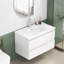 Meuble-lavabo de 31,5 po avec lavabo combiné, armoire avec 2 grands tiroirs, système de fermeture en douceur, 2 grands tiroirs, conception sans poignée, assemblage facile, blanc brillant