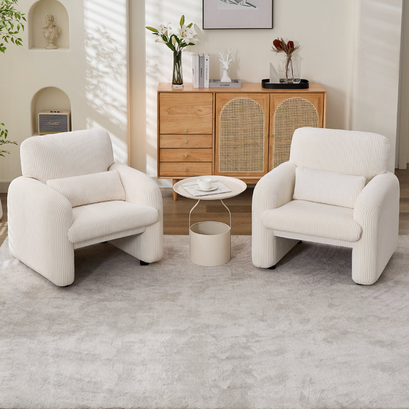 Chaises d'appoint rembourrées en velours côtelé avec coussins lombaires, Blanc