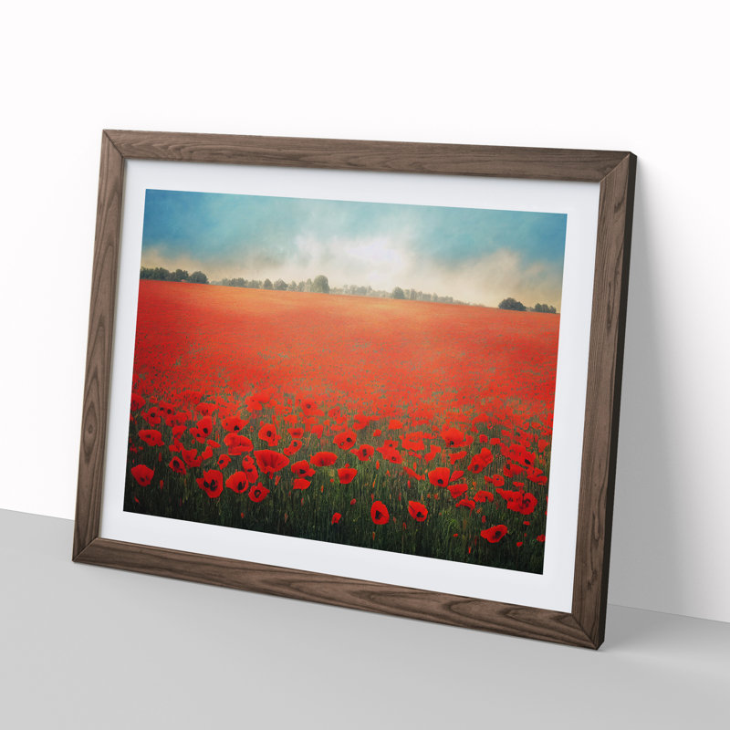 Vibrant Poppies Flowers - Framed Print, 34cm H x 46cm W x 2cm D, Walnut