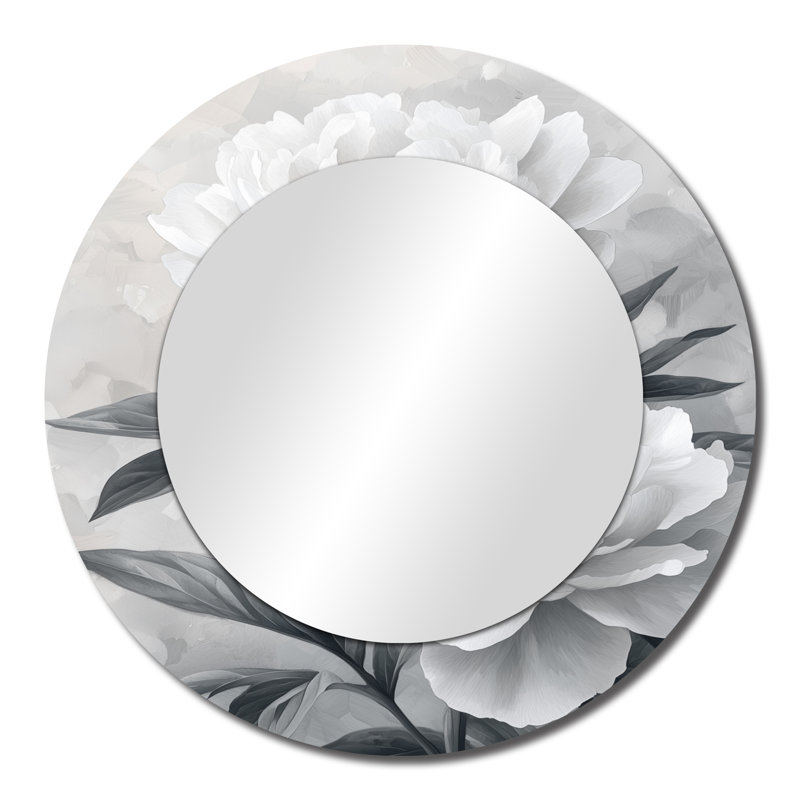 Monochrome Soft Focus Peonies I - Floral Mirror For Wall Art Decor - Printed On Metal, 23" x 23"