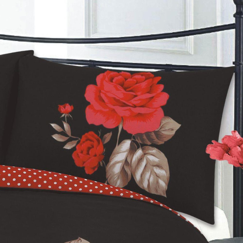 Arey Cotton Blend Floral Bedding with Pillowcases Included, Double Duvet Cover + 1 Standard Pillowcase, Red