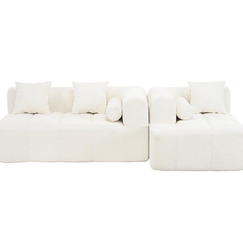 101.2" Sectional Couch, Modular Design, Full Foam Padding, Elegant , Extra Support Pillows, Beige Chenille Living Room , High Foam, Deep Seating Experience