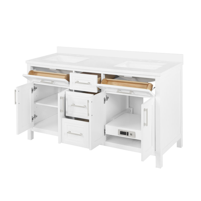 Ensemble de meuble-lavabo double 60 po Angle, Blanc