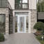 C12 à droite 68 po X 96 po Panneau en acier argenté et verre transparent blanc et blanc avec 2 portes d'entrée latérales et porte avant en verre transparent-125908791-125908789-125908787