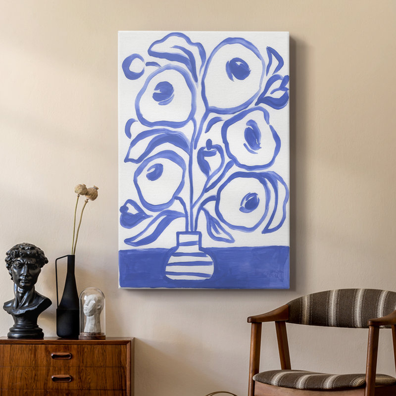 Fleurs bleues brossées II - galerie Cavas sur mesure, H 18 po x l 12 po