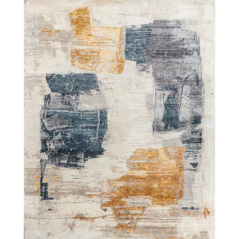 Abstract Area Rug in Gold, Rectangle 10' x 14'