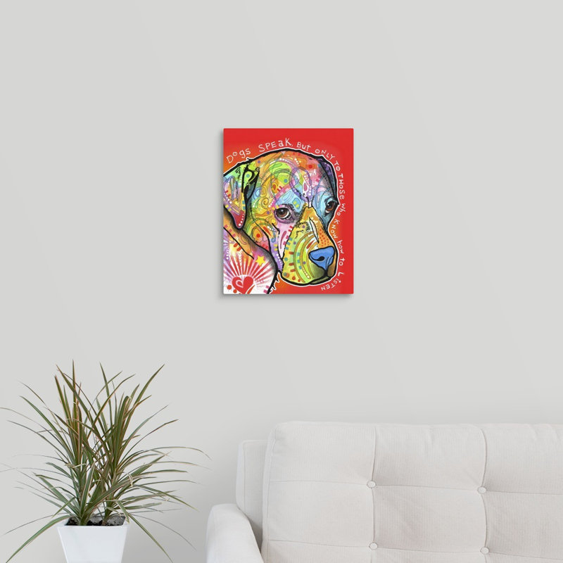 « dogs speak », impression sur toile, H 14 po x l 11 po x P 1,25 po