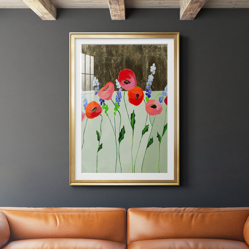 «Poppy Party», reproduction encadrée de qualité supérieure, Encadrement doré, H 42,5 po x l 30,5 po x P 1 po