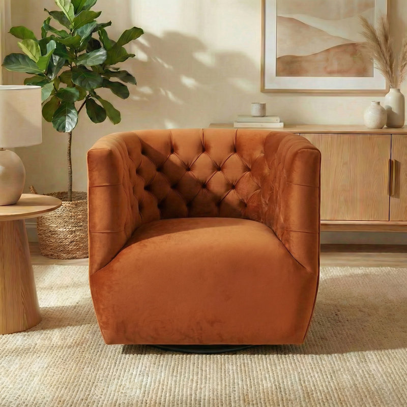 Brandon Contemporary Modern Swivel Living Room Accent Chair, Velvet Burnt Orange