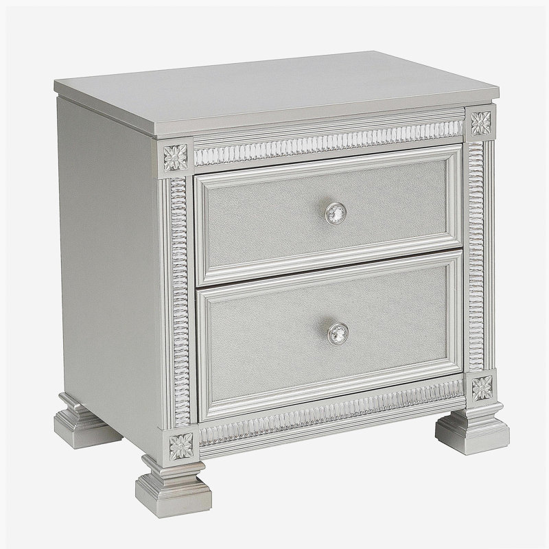Armoire de chevet pour chambre à coucher à 2 tiroirs en cristal à la mode et au design moderne et tendance