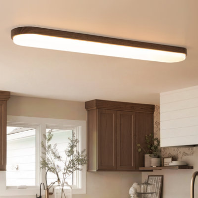 38.8" Walnut Grain Long Oval LED Flush Mount