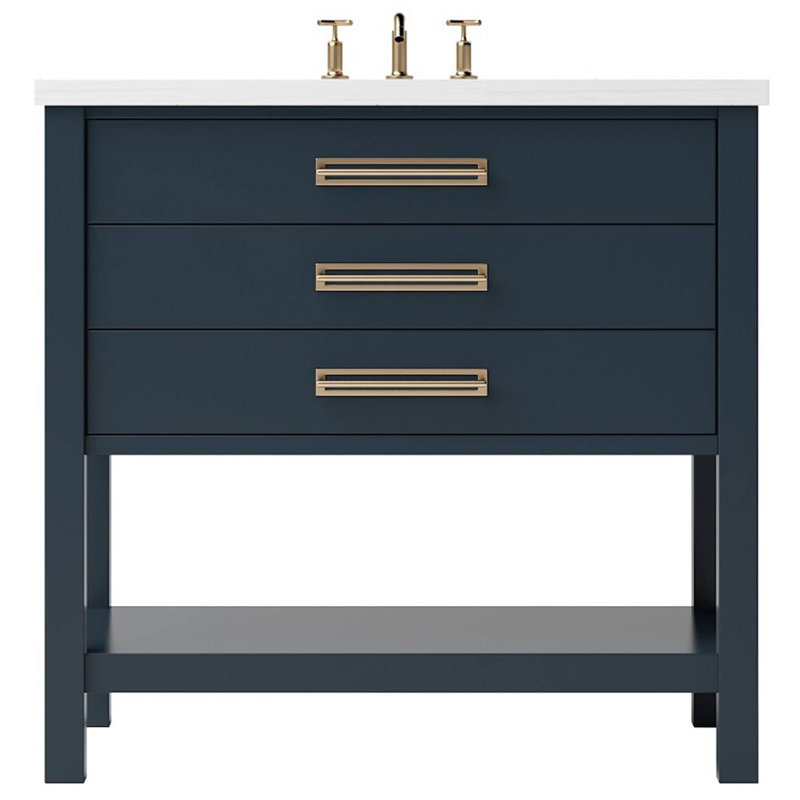 Kiawah Three-Drawer Single Bath Vanity, Hague Blue, Satin Gold, 30"