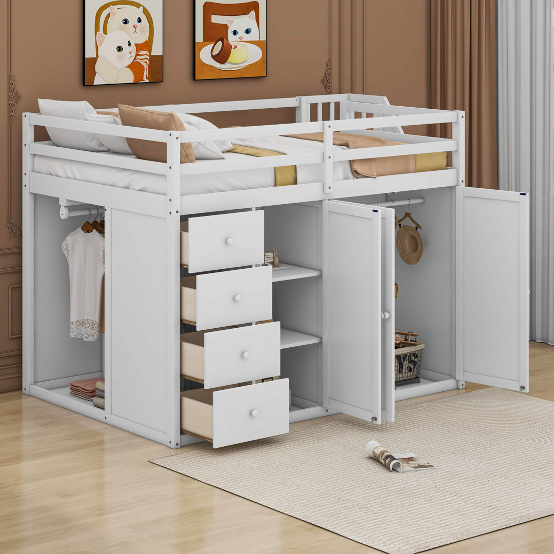 Jaterrica Full Size Wood Loft Bed With Built-in Wardrobes, Cabinets and Drawers Harriet Bee 