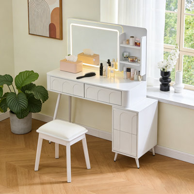 Makeup Vanity Desk with Adjustable Side Cabinet