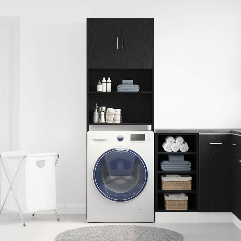 Engineered Wood Freestanding Bathroom Cabinet, Black Oak