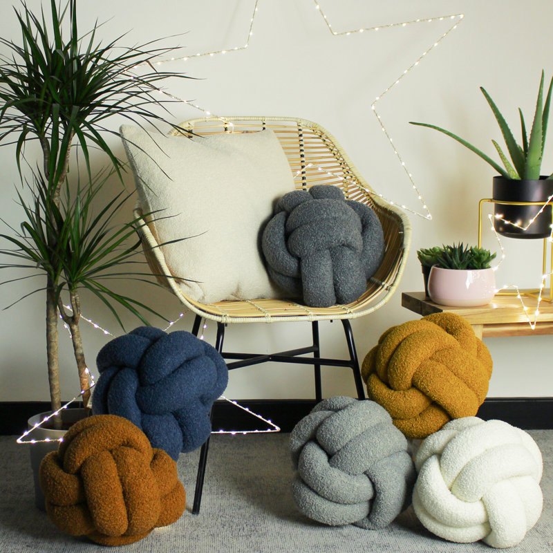 Boucle Knot Novelty Throw Cushion, Charcoal