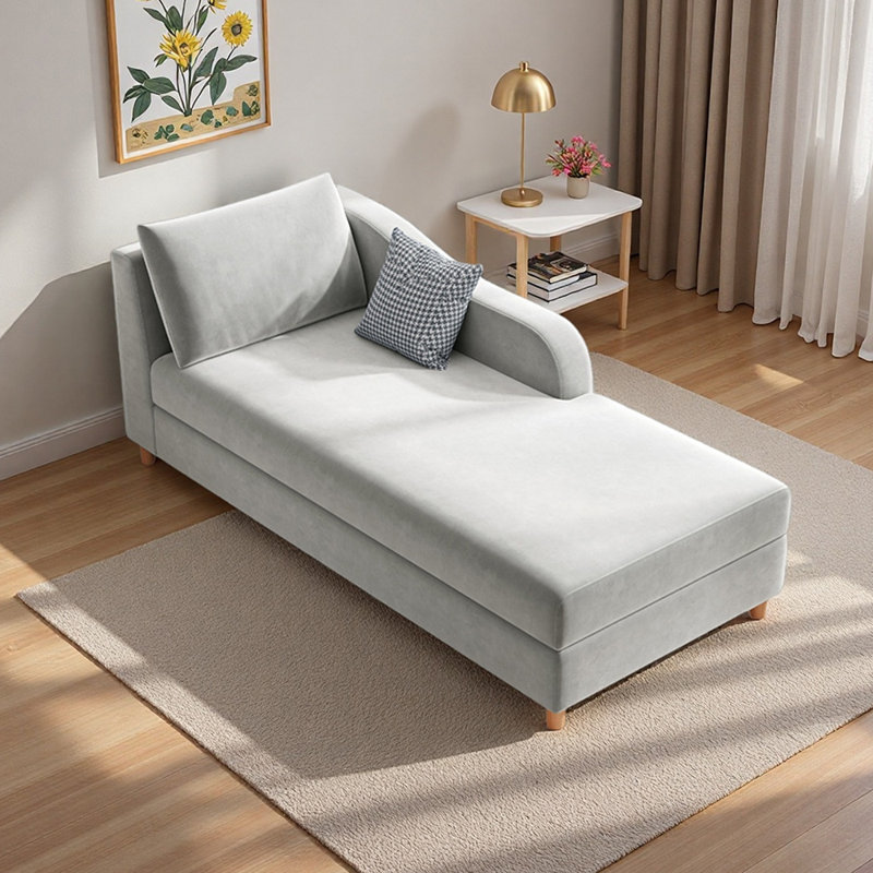 Méridiennes d'intérieur en bois Modern, Mélange de polyester gris clair, Orienté à gauche (vu de face)